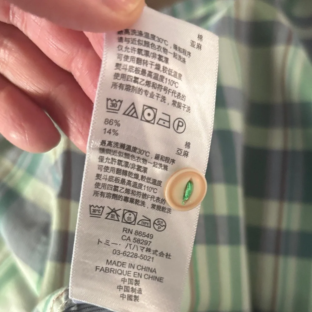 Tommy Bahama green & blue plaid shirt. Cotton/linen. Men L. Excellent condition. - Picture 9 of 9